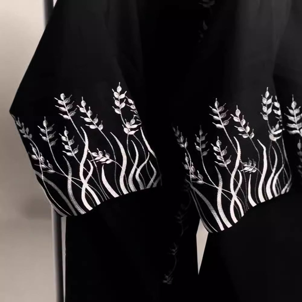 Black Gold Embroidered Abaya | Luxury Batwing Outer Robe for Women