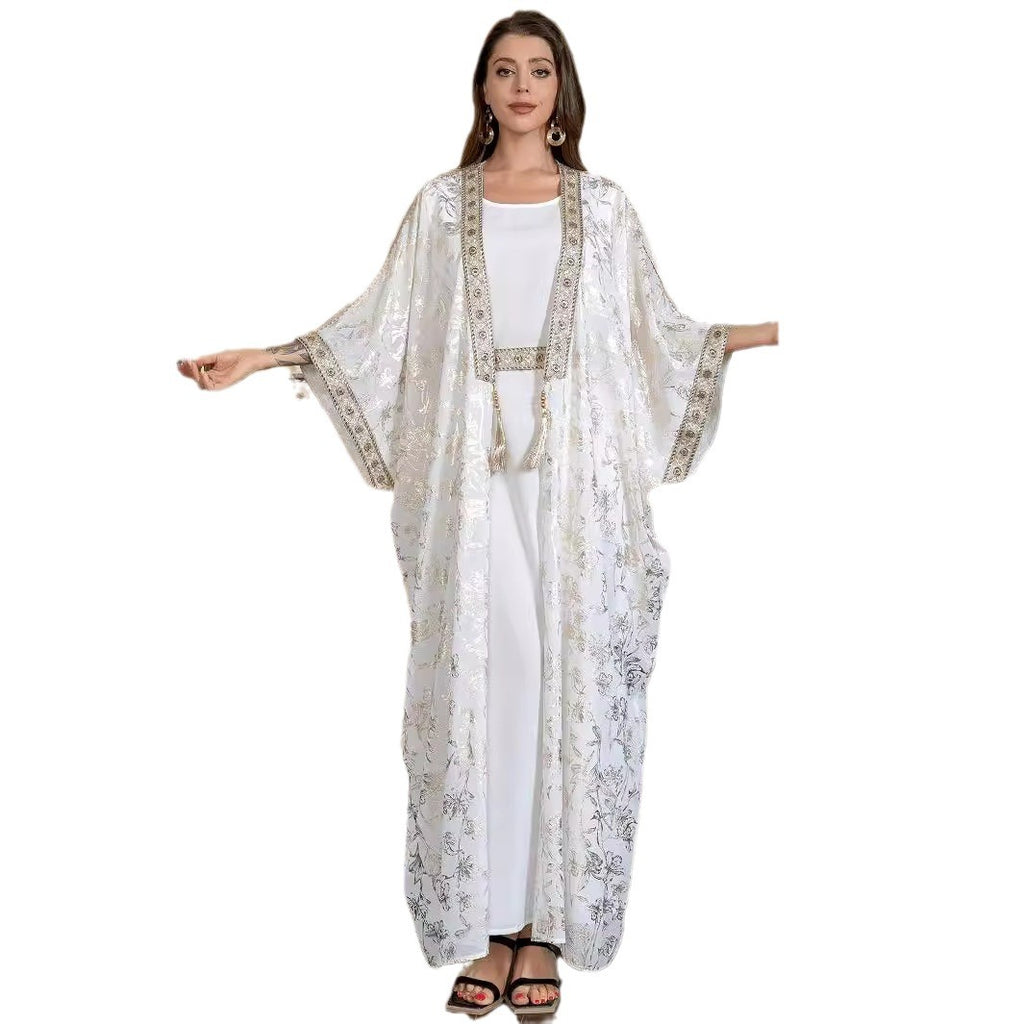 Elegant White Embroidered Kaftan | Luxury Women's Abaya Robe
