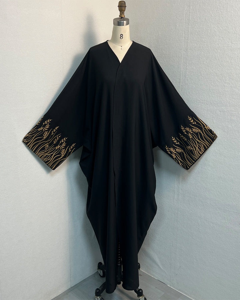 Black Gold Embroidered Abaya | Luxury Batwing Outer Robe for Women