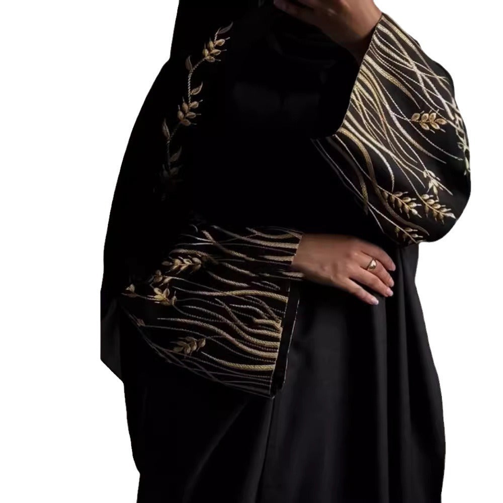 Black Gold Embroidered Abaya | Luxury Batwing Outer Robe for Women