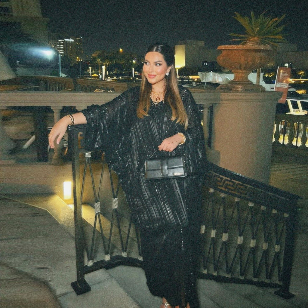 Shiny Jacquard Two-Piece Abaya Set | Luxury Muslim Dress for Women
