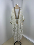 Elegant White Embroidered Kaftan | Luxury Women's Abaya Robe