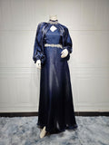 Elegant Satin Abaya Robe | Crystal Embellished Two-Piece Women's Dress