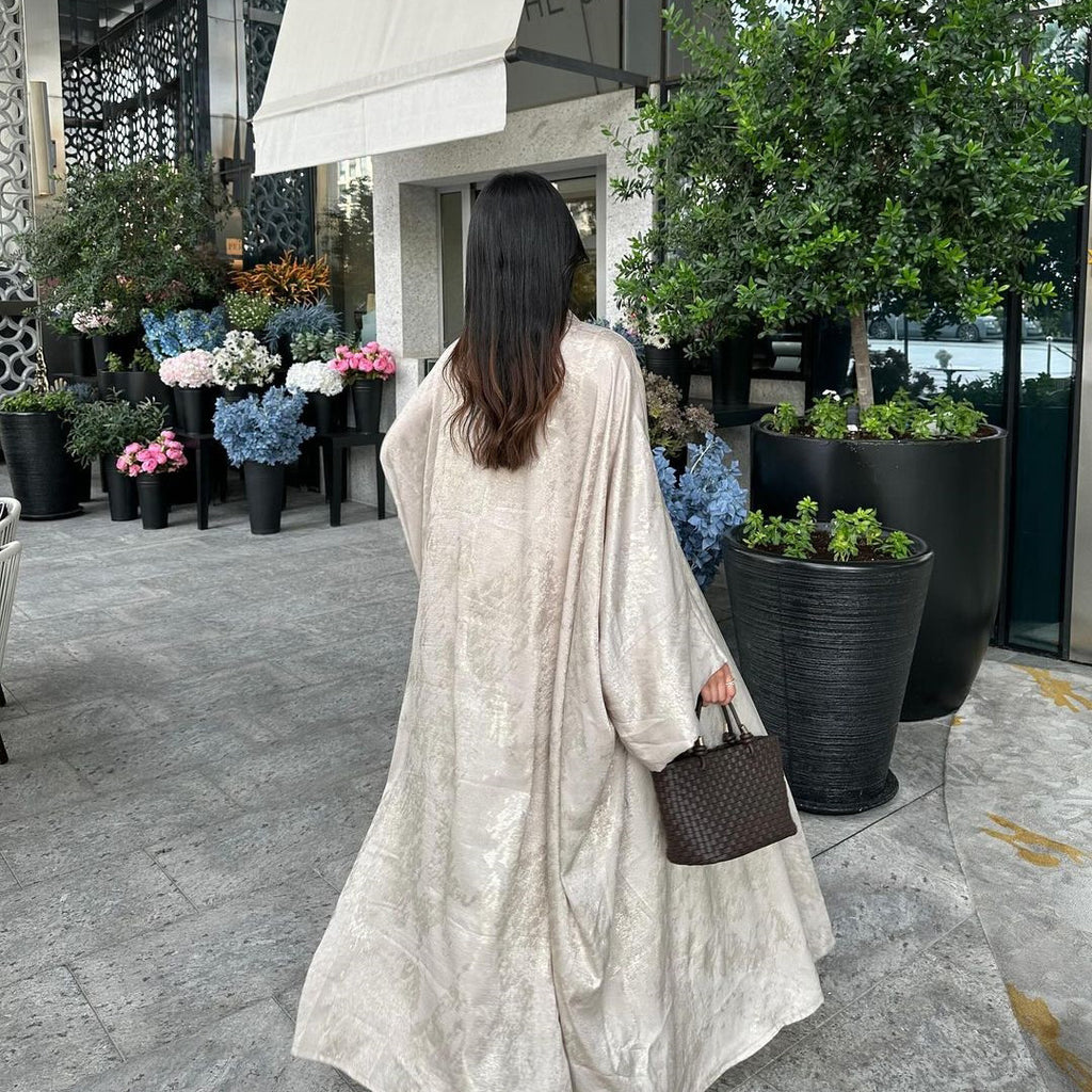 Bronzing Floral Open Abaya | Elegant Women's Outer Robe