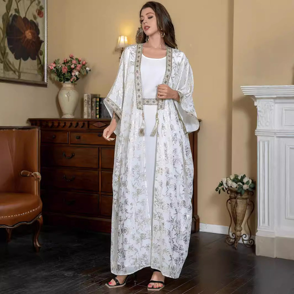 Elegant White Embroidered Kaftan | Luxury Women's Abaya Robe