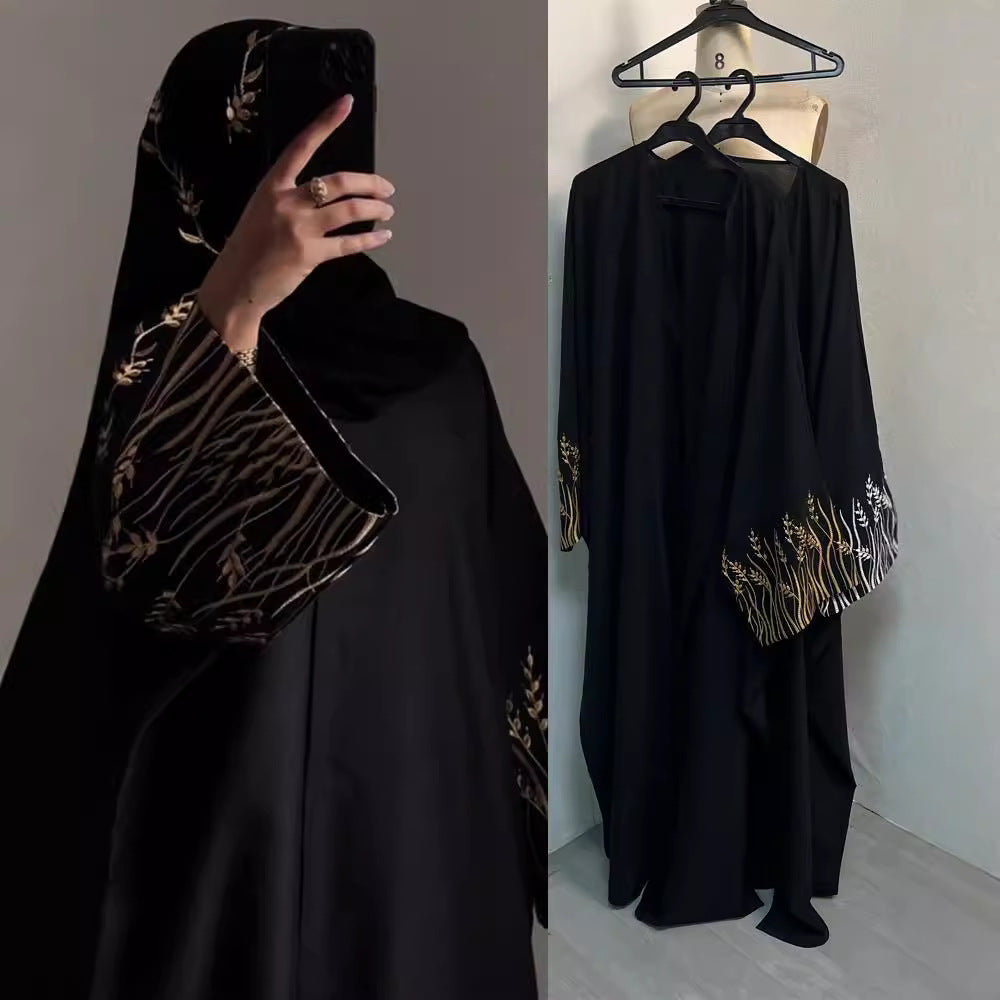 Black Gold Embroidered Abaya | Luxury Batwing Outer Robe for Women