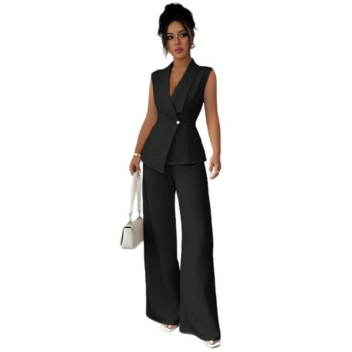 Elegant Sleeveless Blazer & Wide-Leg Pants Set | Women's Office Wear