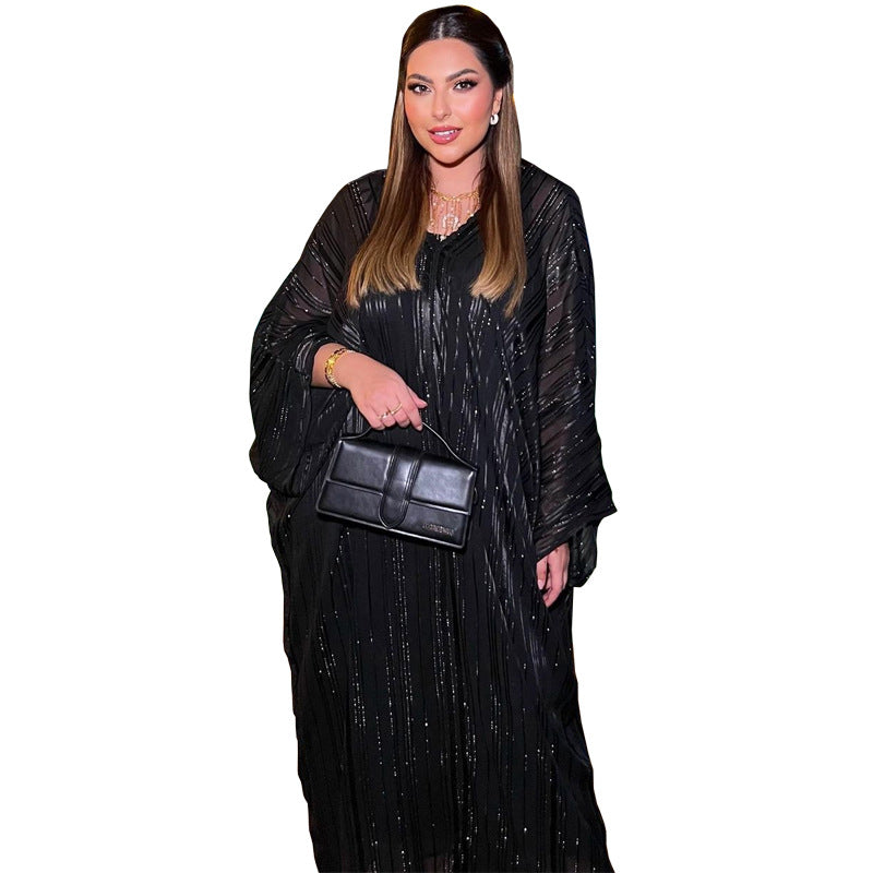 Shiny Jacquard Two-Piece Abaya Set | Luxury Muslim Dress for Women
