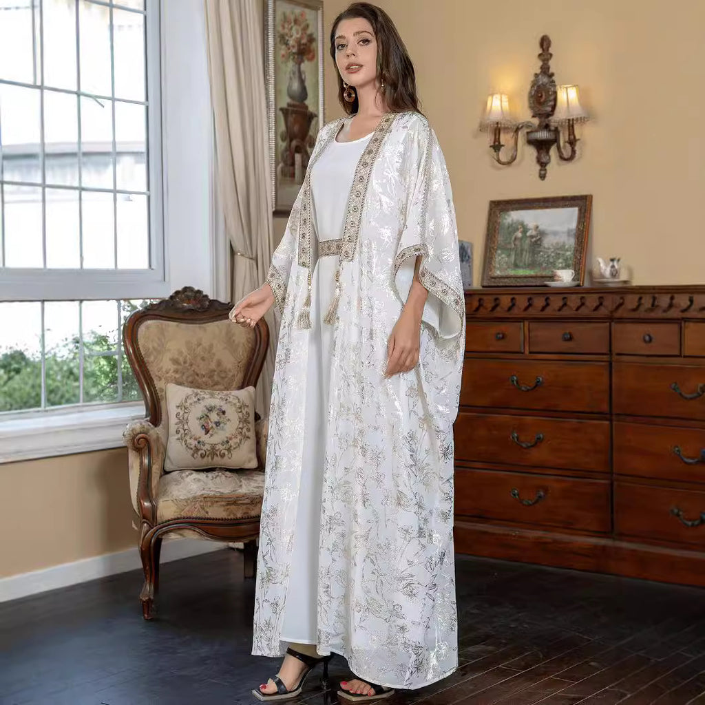 Elegant White Embroidered Kaftan | Luxury Women's Abaya Robe