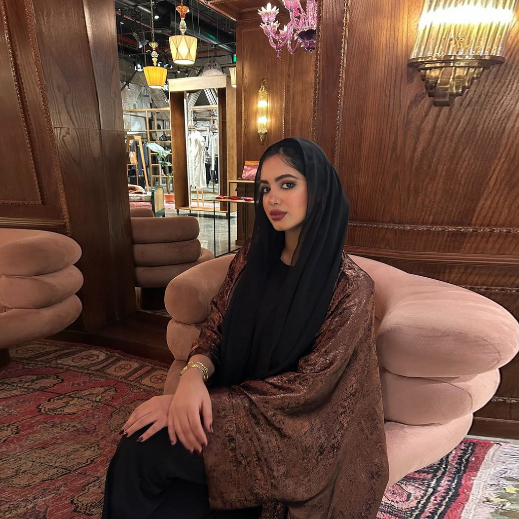 Bronzing Floral Open Abaya | Elegant Women's Outer Robe