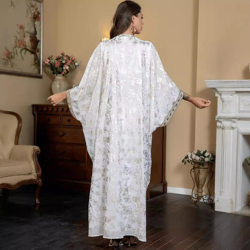 Elegant White Embroidered Kaftan | Luxury Women's Abaya Robe